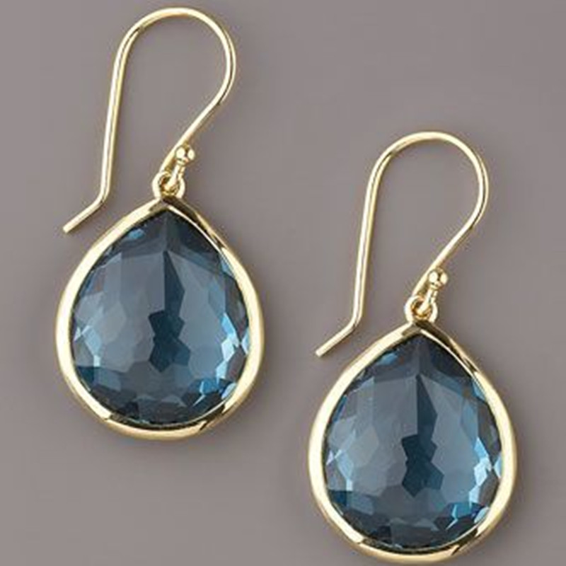 Trendy Water Drop Sea Blue Zircon Stones Earrings Exquisite Gold Color Metal Engagement Wedding Dangle Earrings for Women
