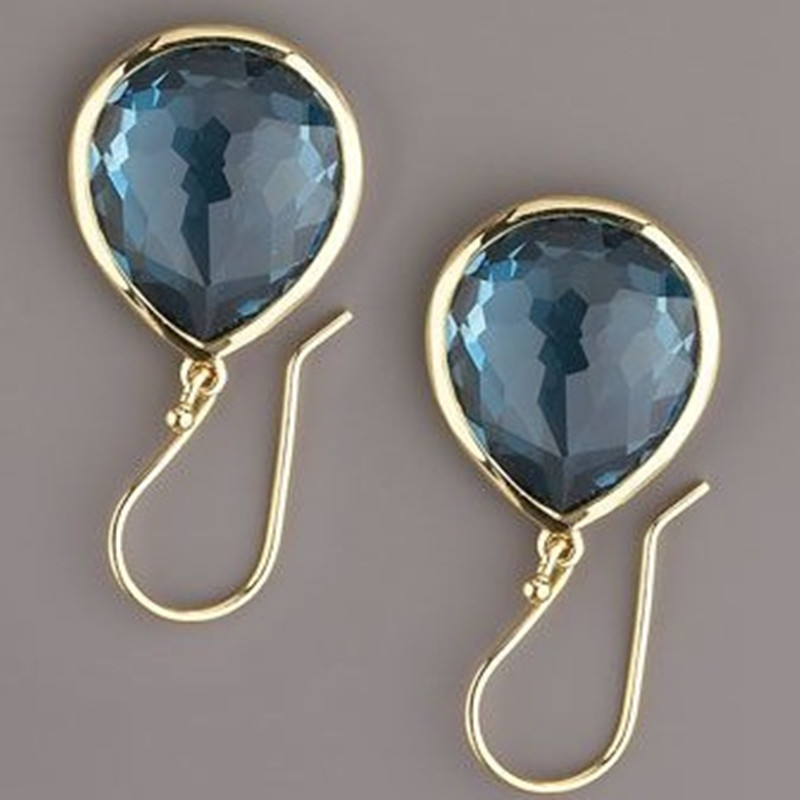 Trendy Water Drop Sea Blue Zircon Stones Earrings Exquisite Gold Color Metal Engagement Wedding Dangle Earrings for Women