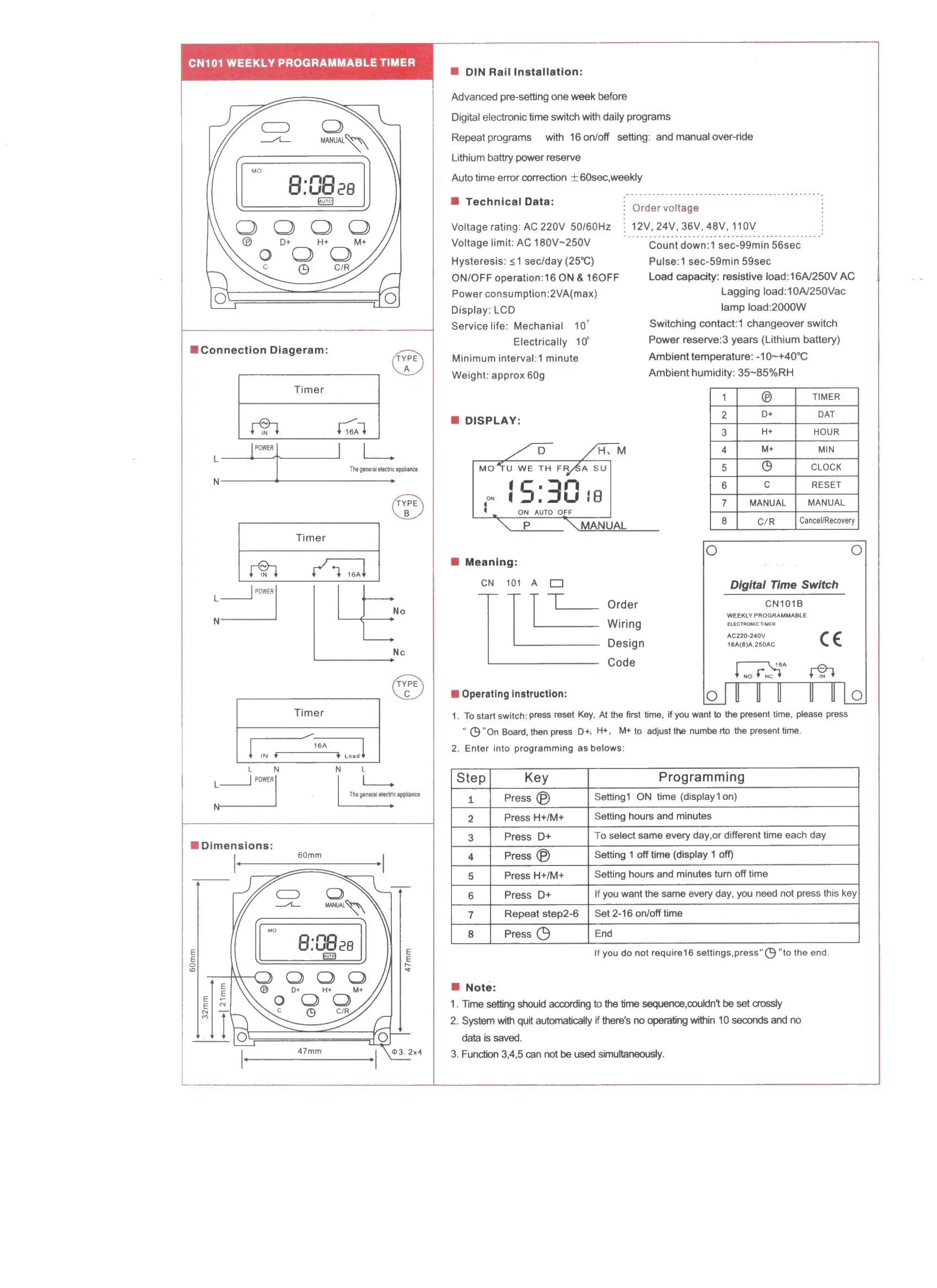 GTHURCS 220V 110V 24V 12V CN101A Timer Switch Digital LCD Power Timer Programmable Time Switch Relay 16A high quality CN101