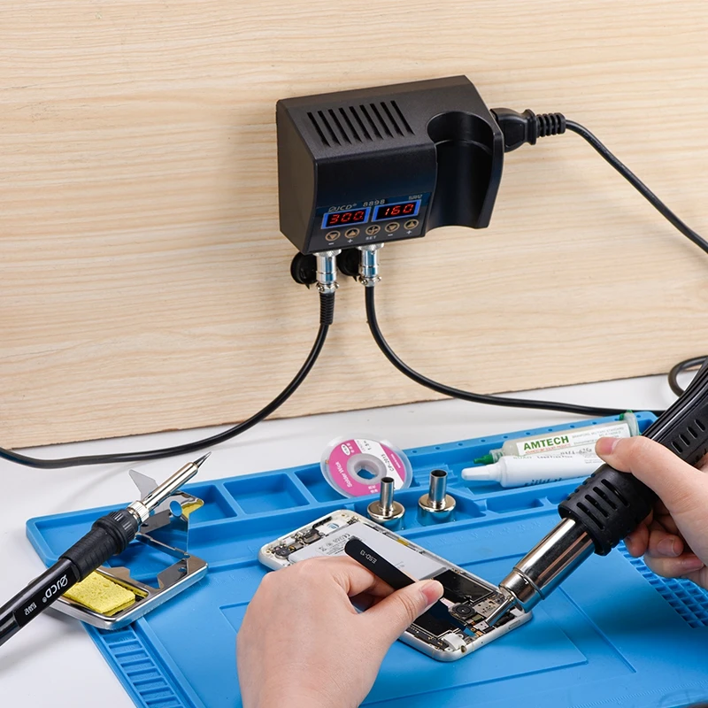 2 in 1 750W Hot Air Gun LCD Digital Display Welding Rework Station for Cell-phone BGA SMD IC Repair Soldering Iron Station 8898