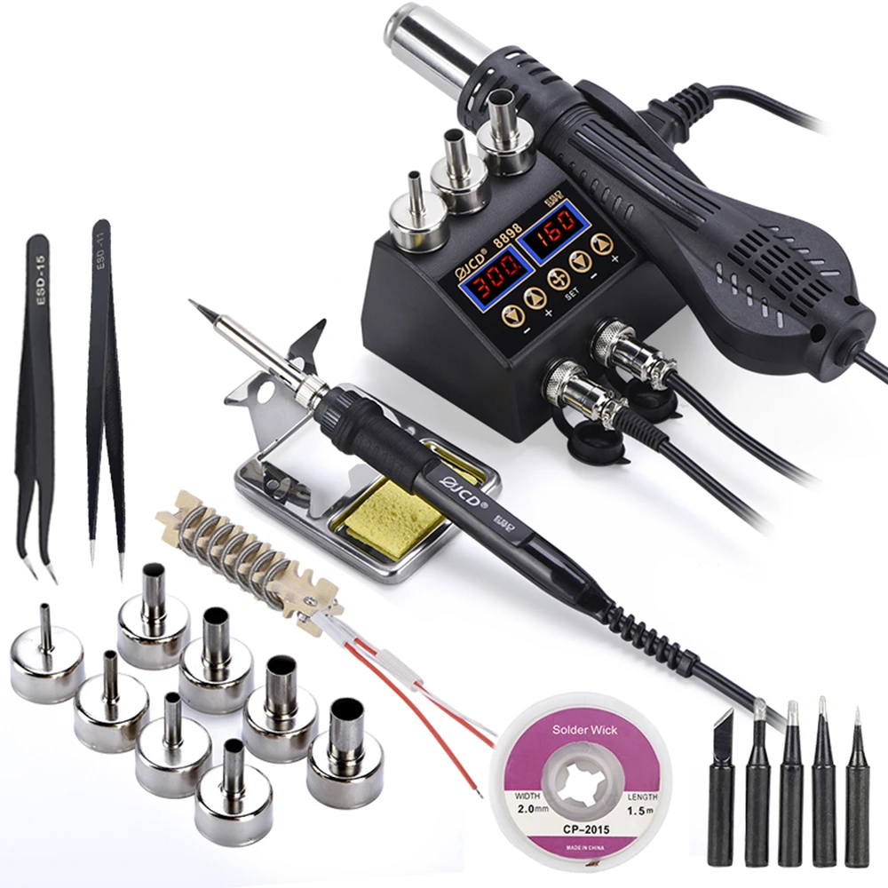 2 in 1 750W Hot Air Gun LCD Digital Display Welding Rework Station for Cell-phone BGA SMD IC Repair Soldering Iron Station 8898