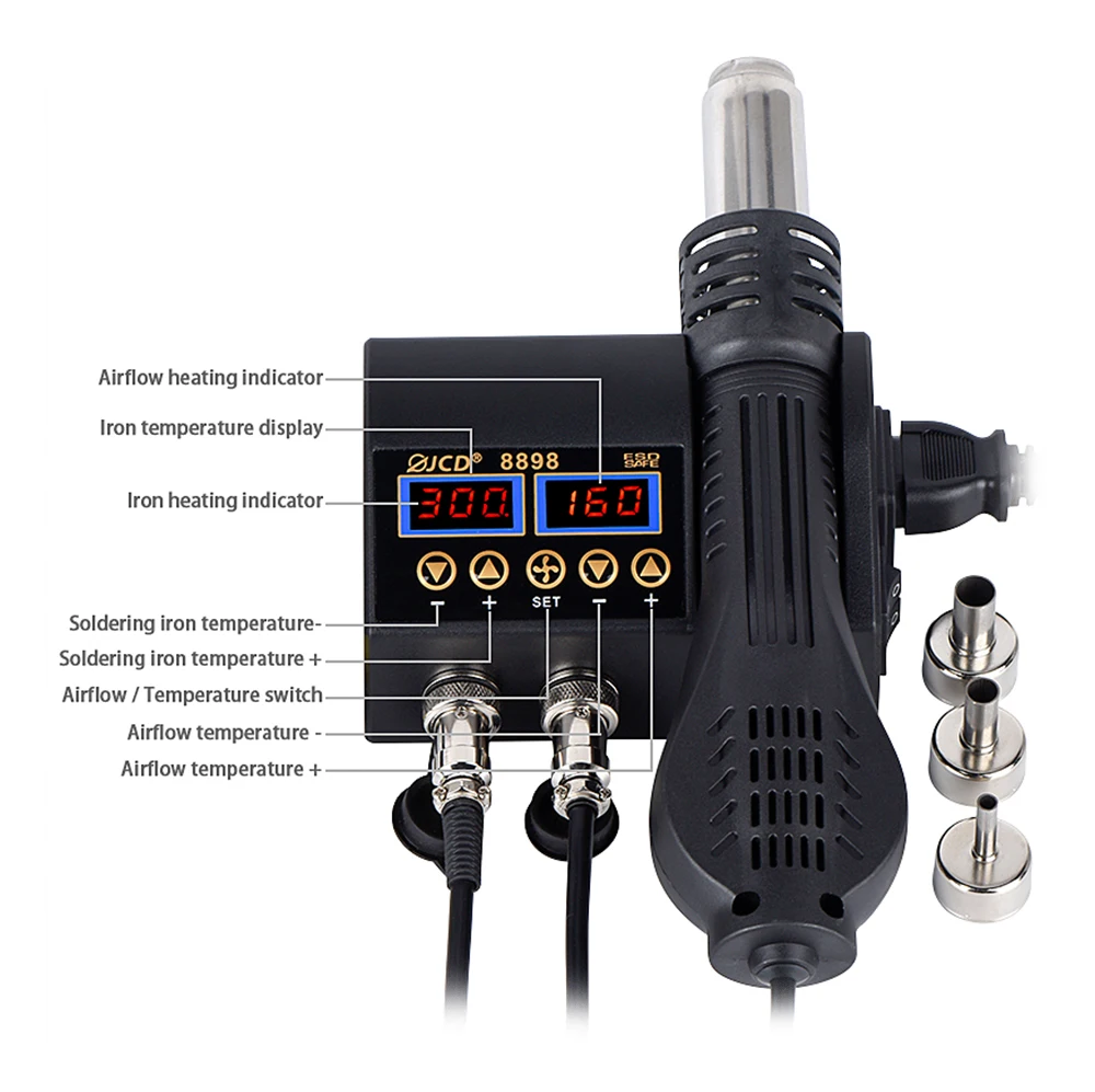 2 in 1 750W Hot Air Gun LCD Digital Display Welding Rework Station for Cell-phone BGA SMD IC Repair Soldering Iron Station 8898