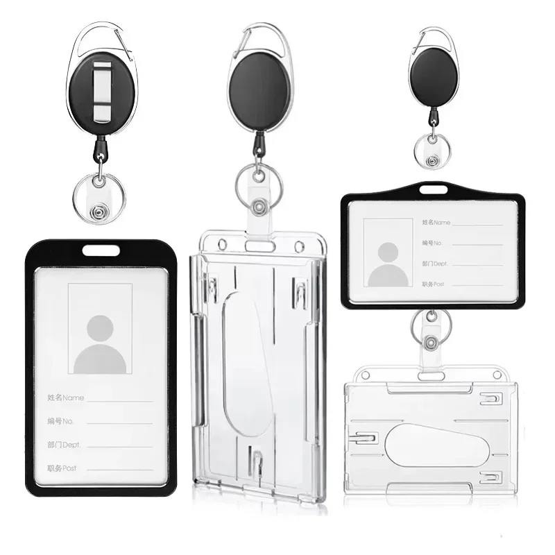 1 Pcs Aluminum Alloy Card Cover Case Bank Business Work Card Holder with ABS Retractable Badge Reel Credit ID Card Badge Bag