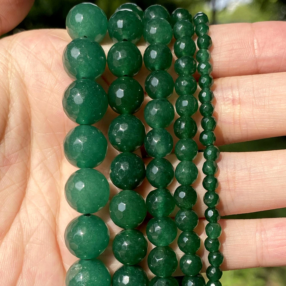 Natural Green Treasure Emeralds Jades Stone Round Loose Beads For Jewelry Making 4/6/8/10/12mm DIY Bracelet Necklace
