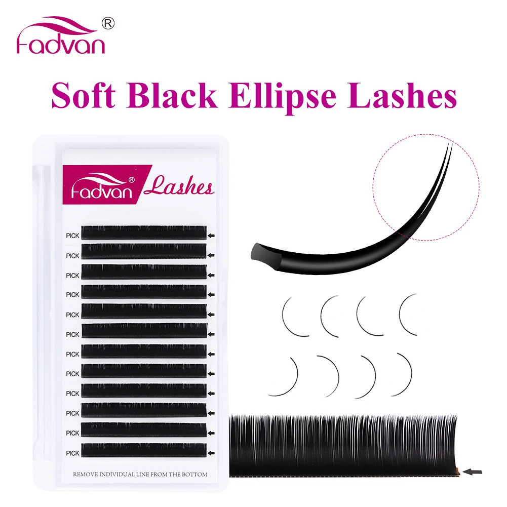 Fadvan Ellipse Flat Eyelash 0.15/0.20 Silk Classic Individual Lashes Extension Natural Faux Mink Eyelashes Wire Matte Black