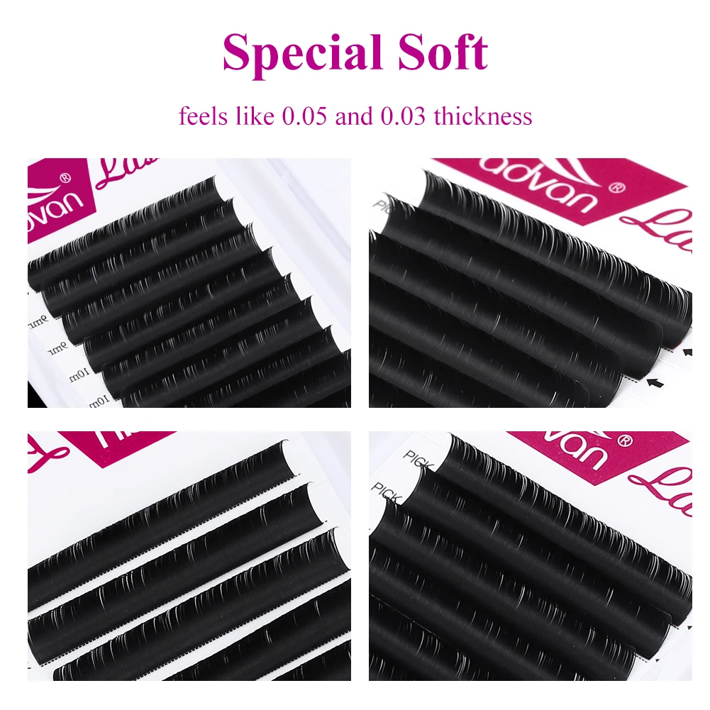 Fadvan Ellipse Flat Eyelash 0.15/0.20 Silk Classic Individual Lashes Extension Natural Faux Mink Eyelashes Wire Matte Black