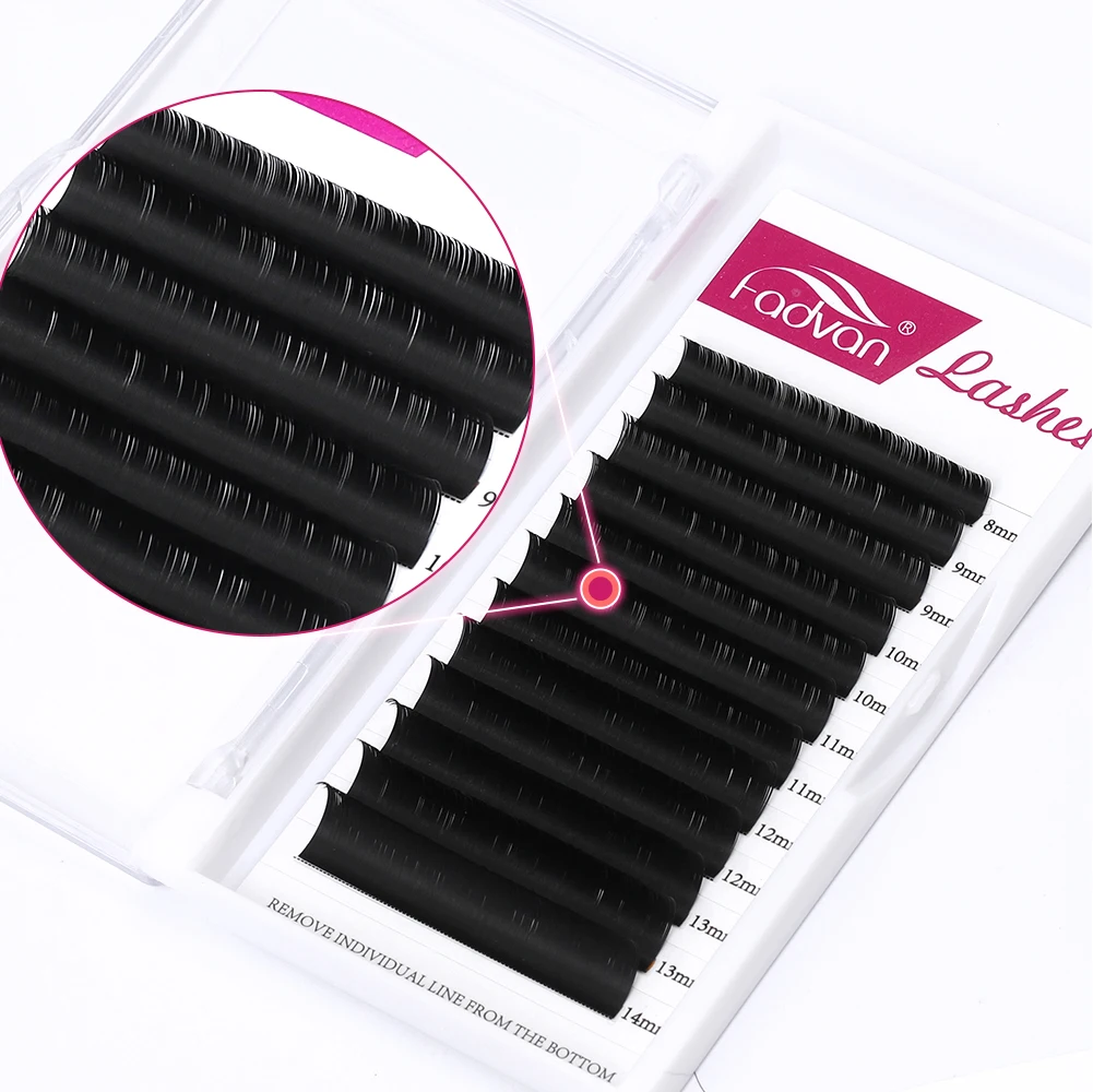 Fadvan Ellipse Flat Eyelash 0.15/0.20 Silk Classic Individual Lashes Extension Natural Faux Mink Eyelashes Wire Matte Black