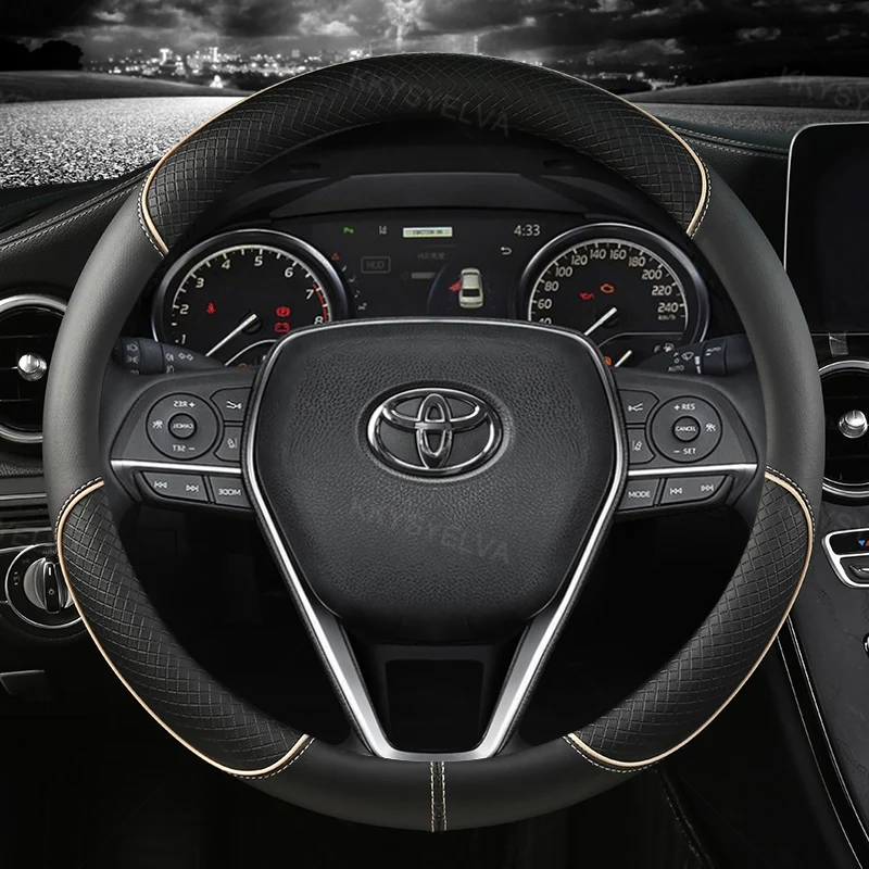 Car Steering Wheel Cover Leather 38cm For Toyota Corolla Fortuner Sequoia Auris Avensis YARIS Vios Celica 86 Rav4 4Runner C-HR
