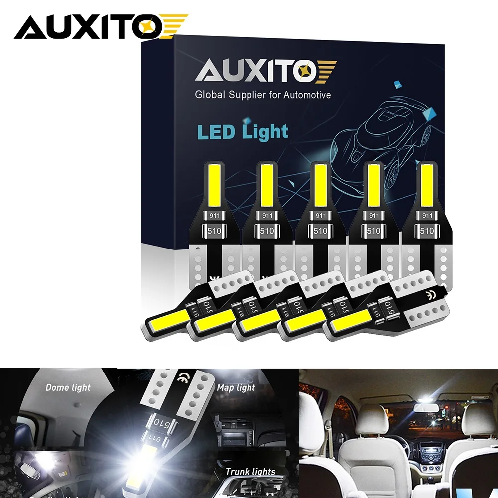 AUXITO 10Pcs Car Interior Light T10 168 2825 194 LED Bulb 6000k White W5W LED Auto Lamp 12V For Toyota Corolla 150 Camry 40 CHR