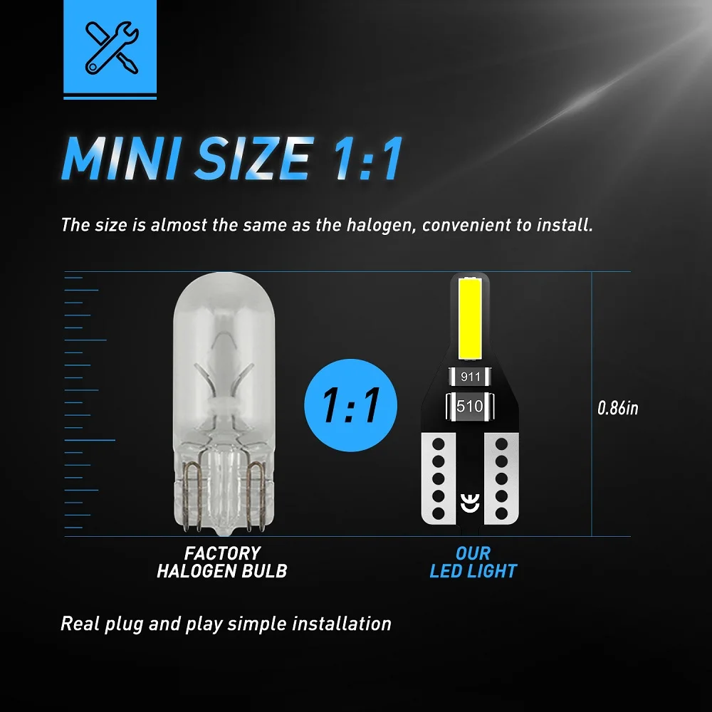 AUXITO 10Pcs Car Interior Light T10 168 2825 194 LED Bulb 6000k White W5W LED Auto Lamp 12V For Toyota Corolla 150 Camry 40 CHR