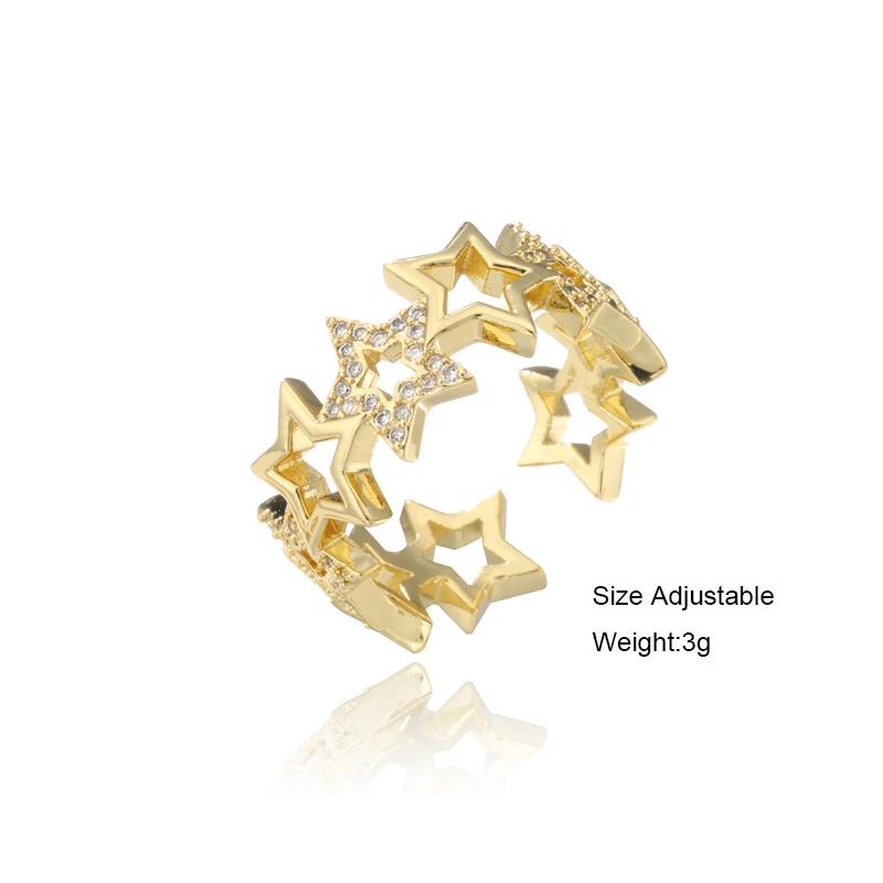 2026 New Fashion Hollow Design Star Charm Ring For Women Girl Gold Color Copper Party Ring Femme Bijoux Dropshipping
