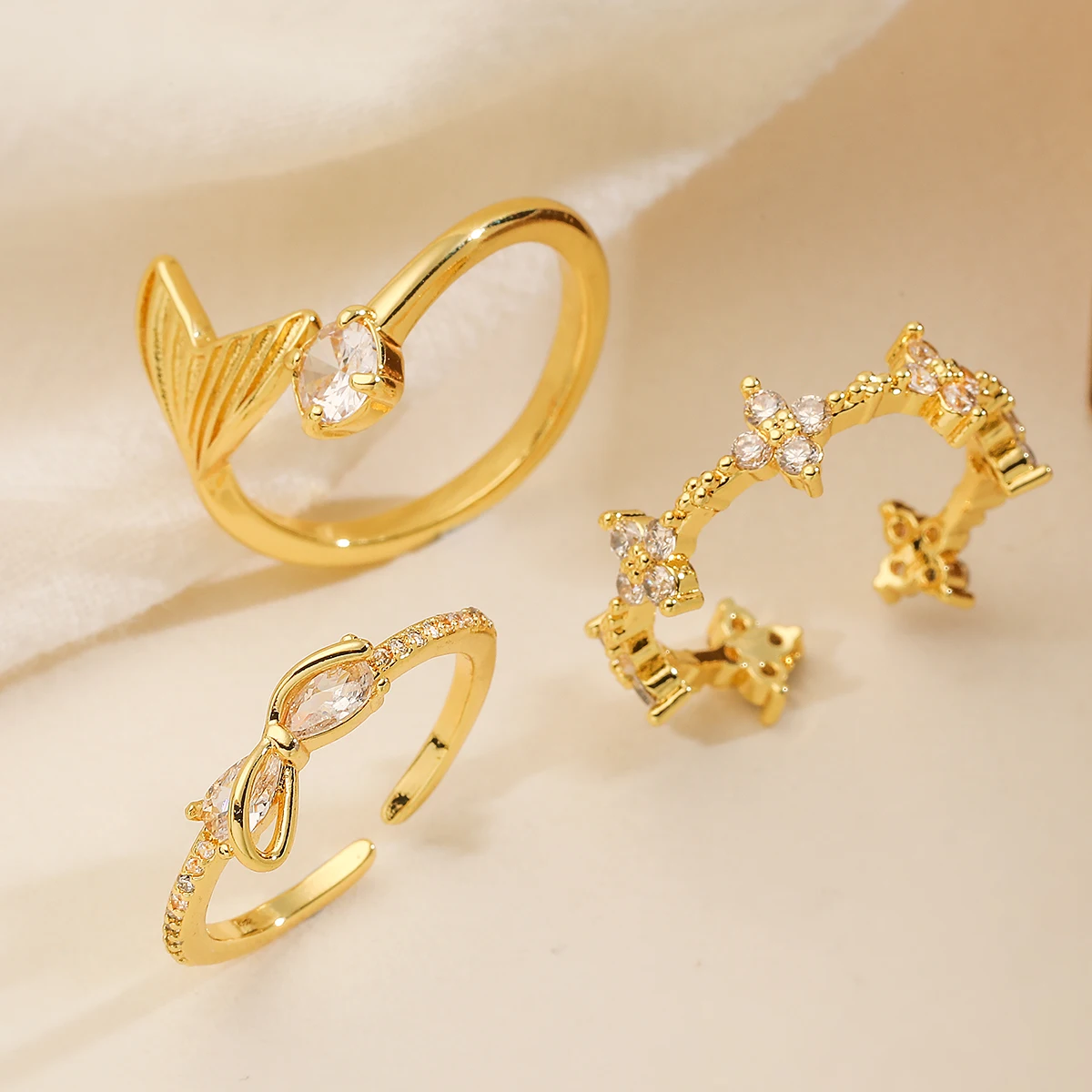 2026 New Fashion Hollow Design Star Charm Ring For Women Girl Gold Color Copper Party Ring Femme Bijoux Dropshipping