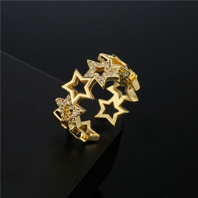 2026 New Fashion Hollow Design Star Charm Ring For Women Girl Gold Color Copper Party Ring Femme Bijoux Dropshipping