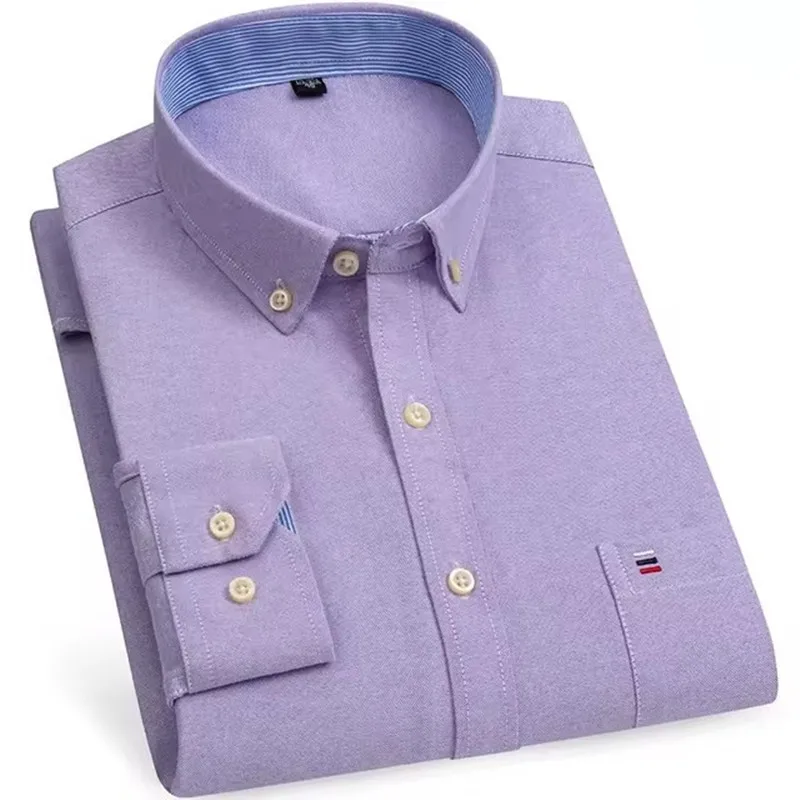 Men's Versatile Casual Checkered Oxford Cotton Shirts Single Pocket Long Sleeve Standard-fit Button Down Gingham Striped 7XL 6XL