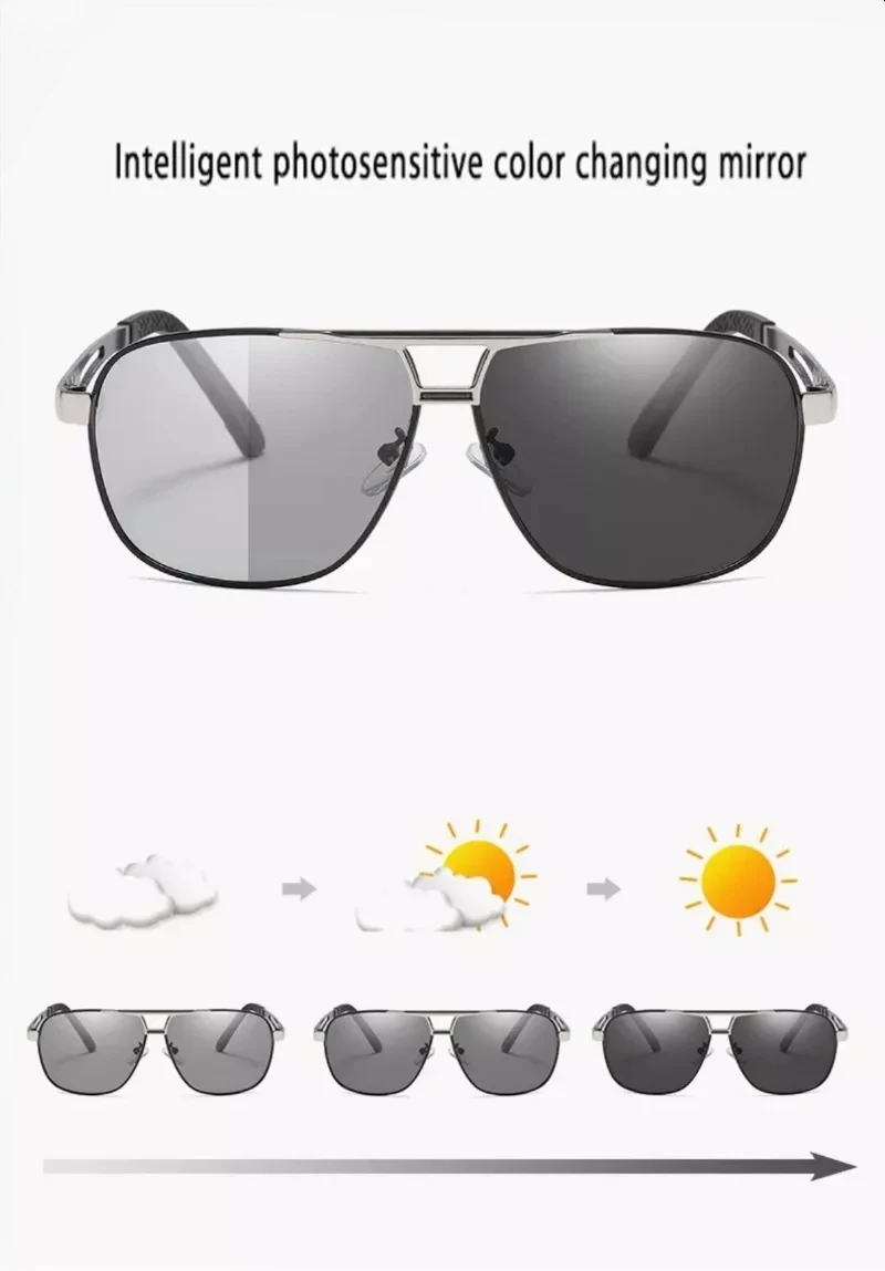 Men Driving Chameleon Sun Glasses for Day and Night Dual-use Male Color Change Lens Vision Polarized Photochromic Sunglasses