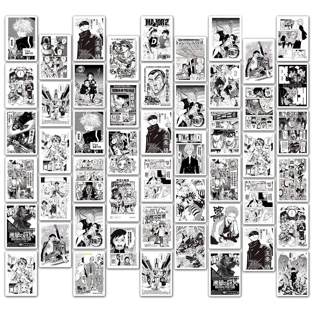 10/30/50/100pcs Classic Mixed Black White Anime Poster Stickers Cool Manga Graffiti Decals Decoration Laptop Diary Phone Sticker