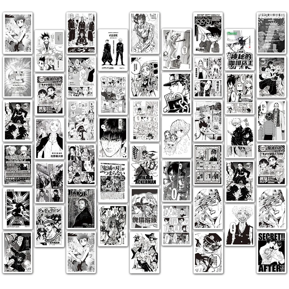 10/30/50/100pcs Classic Mixed Black White Anime Poster Stickers Cool Manga Graffiti Decals Decoration Laptop Diary Phone Sticker