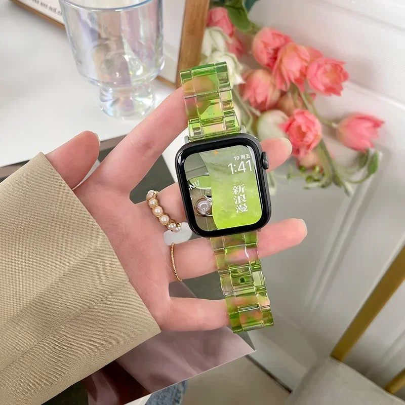 Luxury Resin strap for Apple Watch Ultra 2 Band 49mm 45mm 41mm 40mm 44mm 38mm 42mm Link bracelet iwatch series 9 7 8 6 se 5 4 3