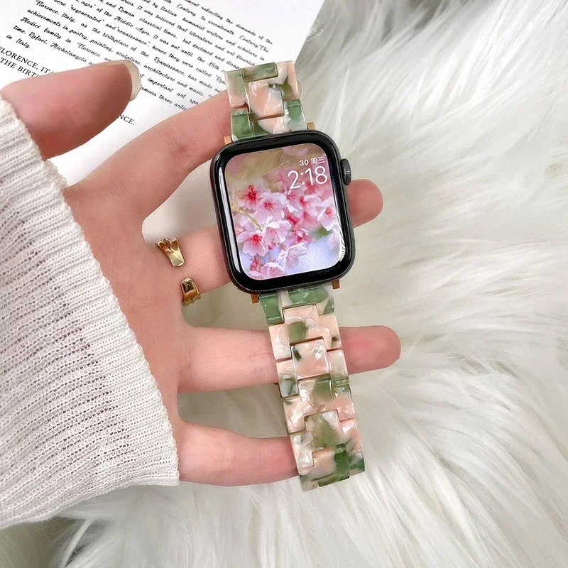Luxury Resin strap for Apple Watch Ultra 2 Band 49mm 45mm 41mm 40mm 44mm 38mm 42mm Link bracelet iwatch series 9 7 8 6 se 5 4 3
