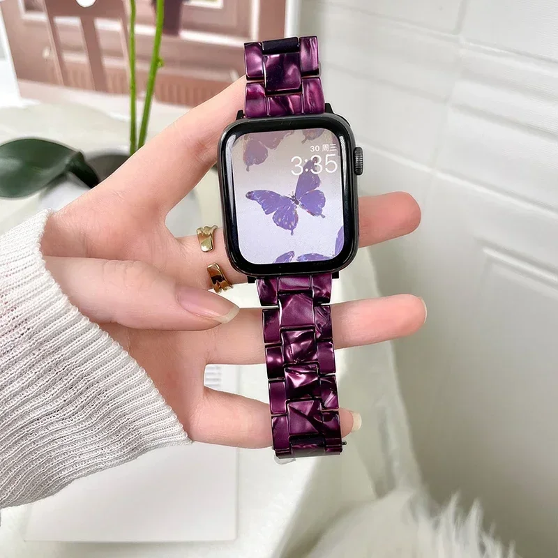 Luxury Resin strap for Apple Watch Ultra 2 Band 49mm 45mm 41mm 40mm 44mm 38mm 42mm Link bracelet iwatch series 9 7 8 6 se 5 4 3