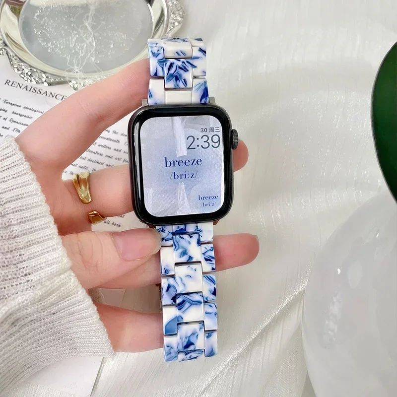 Luxury Resin strap for Apple Watch Ultra 2 Band 49mm 45mm 41mm 40mm 44mm 38mm 42mm Link bracelet iwatch series 9 7 8 6 se 5 4 3