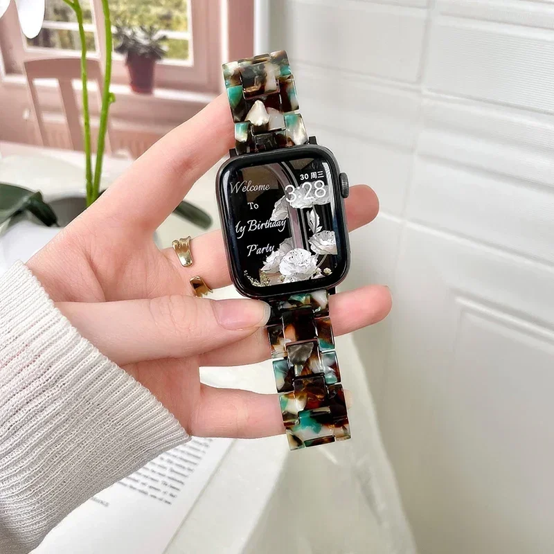 Luxury Resin strap for Apple Watch Ultra 2 Band 49mm 45mm 41mm 40mm 44mm 38mm 42mm Link bracelet iwatch series 9 7 8 6 se 5 4 3