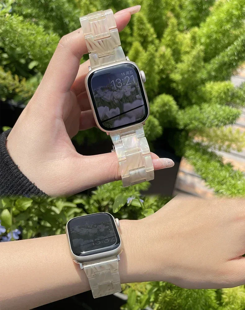 Luxury Resin strap for Apple Watch Ultra 2 Band 49mm 45mm 41mm 40mm 44mm 38mm 42mm Link bracelet iwatch series 9 7 8 6 se 5 4 3