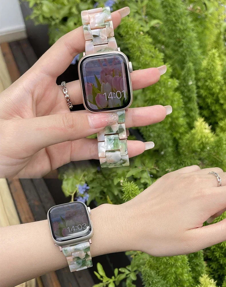 Luxury Resin strap for Apple Watch Ultra 2 Band 49mm 45mm 41mm 40mm 44mm 38mm 42mm Link bracelet iwatch series 9 7 8 6 se 5 4 3