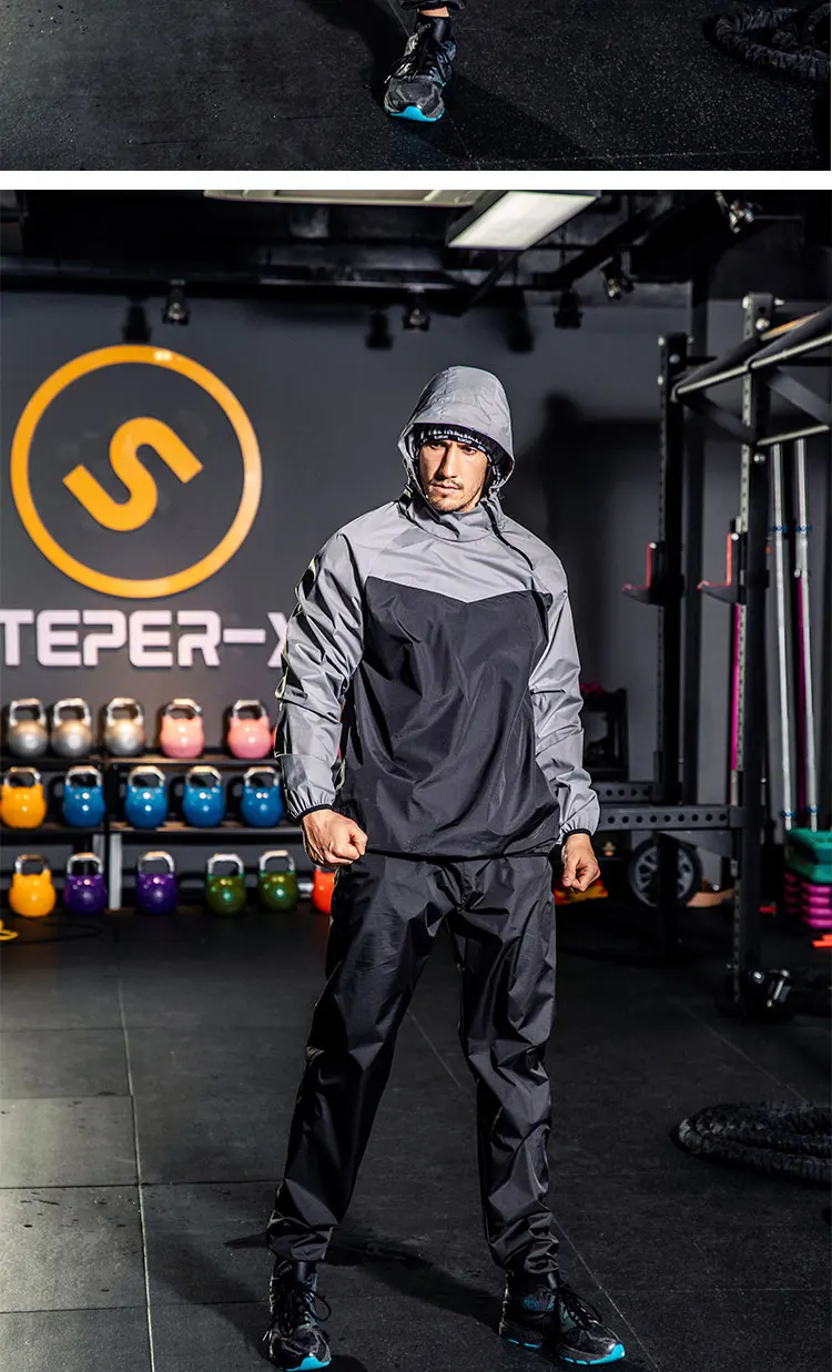Sauna Suit Women Gym Clothing Set Men Pullover Hoodies Tops Running Fitness Exercise Sportswear Weight Loss Sweating Sports Suit