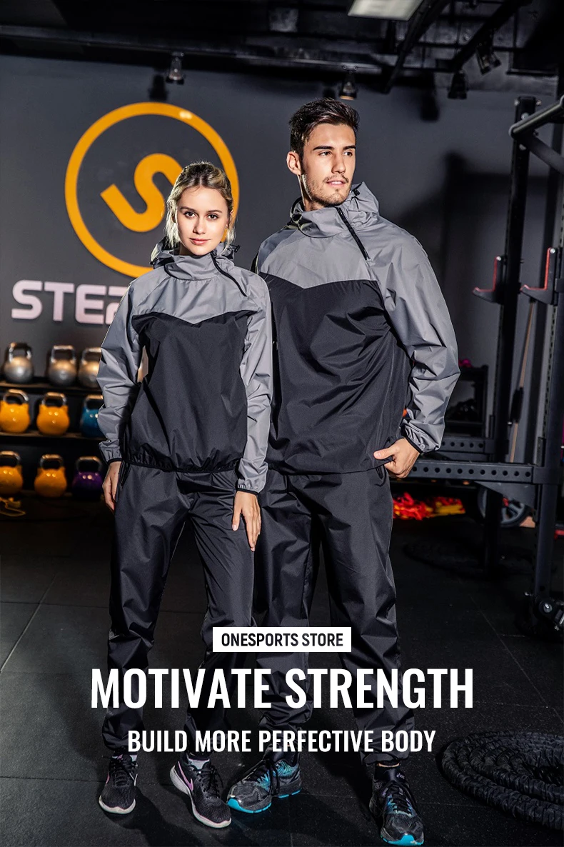 Sauna Suit Women Gym Clothing Set Men Pullover Hoodies Tops Running Fitness Exercise Sportswear Weight Loss Sweating Sports Suit
