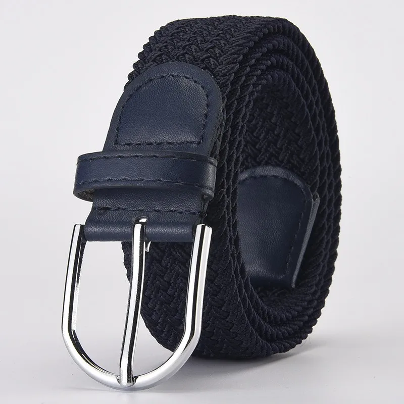 New Design Navy Blue Black Men Belt Very Popular 105cm Korean Elements Luxury Woven Stretch Casual Alloy Buckle Needle Elastic