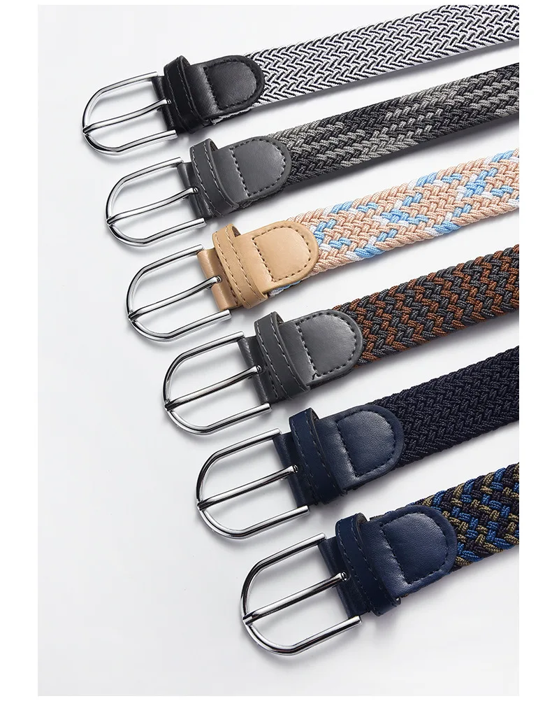 New Design Navy Blue Black Men Belt Very Popular 105cm Korean Elements Luxury Woven Stretch Casual Alloy Buckle Needle Elastic