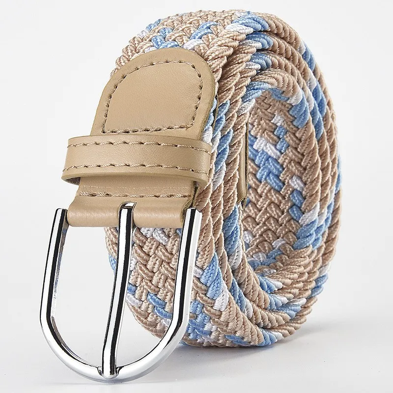 New Design Navy Blue Black Men Belt Very Popular 105cm Korean Elements Luxury Woven Stretch Casual Alloy Buckle Needle Elastic