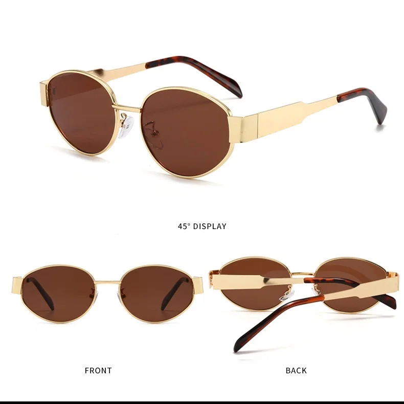Luxury Round Metal Sunglasses for Women and Men Designer Triomphe Fashion Oval Glasses Glamour Brand Stylish Eyewear UV400
