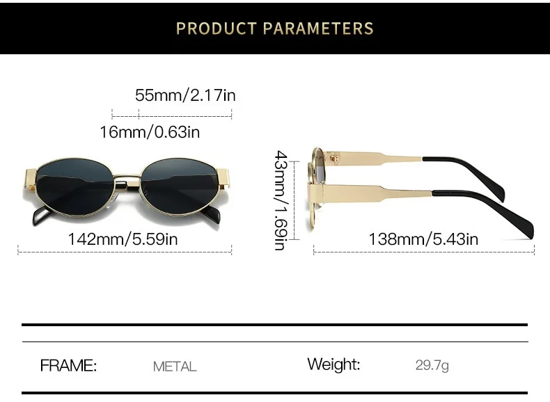 Luxury Round Metal Sunglasses for Women and Men Designer Triomphe Fashion Oval Glasses Glamour Brand Stylish Eyewear UV400