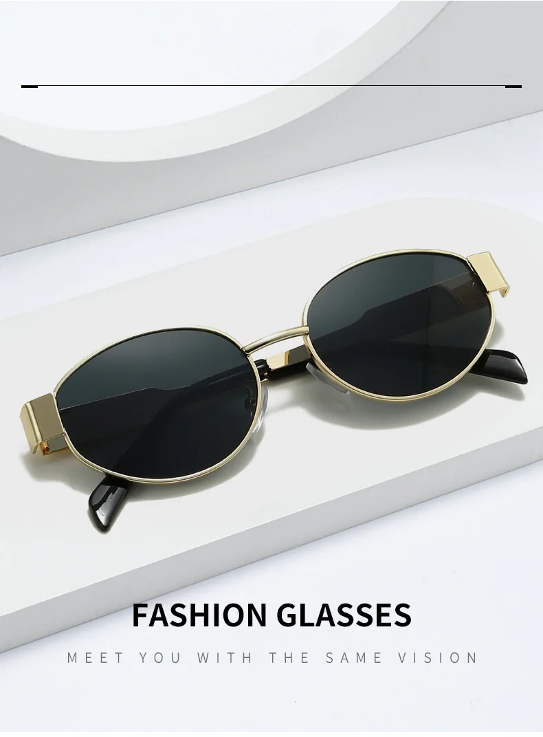 Luxury Round Metal Sunglasses for Women and Men Designer Triomphe Fashion Oval Glasses Glamour Brand Stylish Eyewear UV400