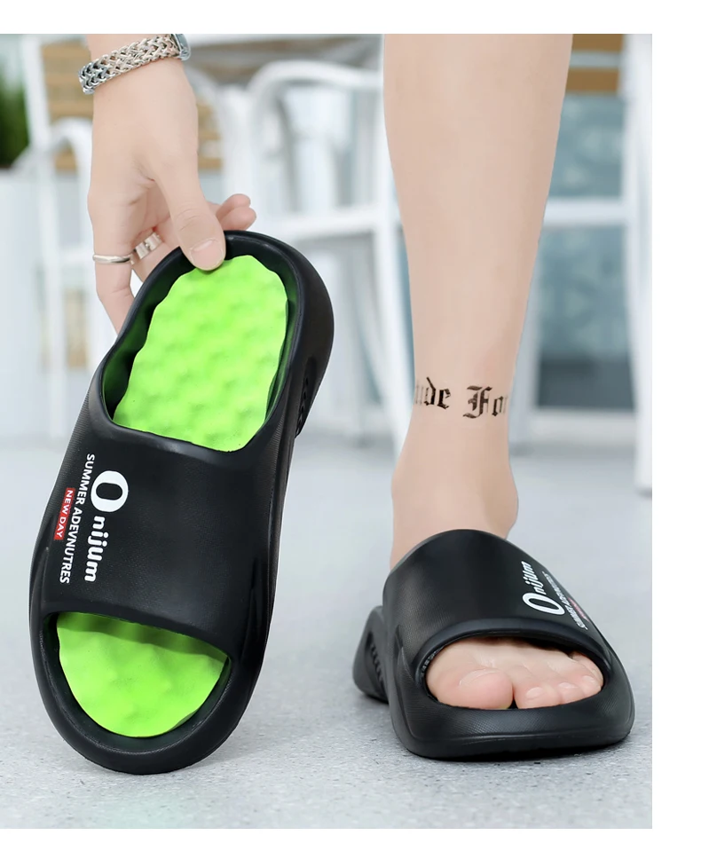 Summer Men Massage Slippers Slides Indoor Outdoor Sandals Beach Casual Shoes Comfortable Sole Men's Slippers Big Size 38-47