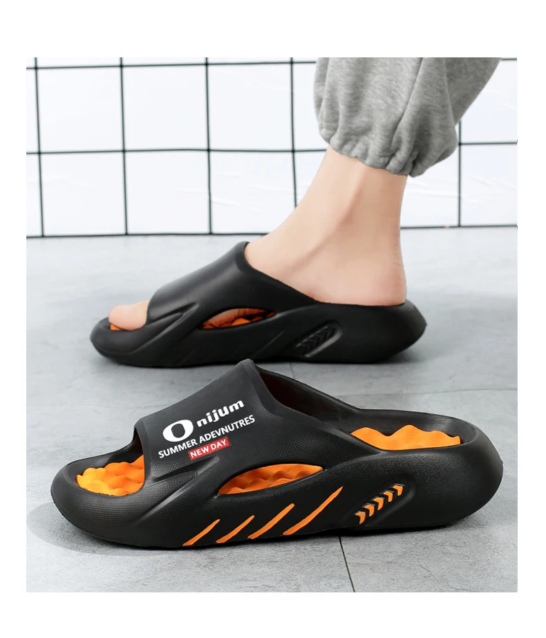 Summer Men Massage Slippers Slides Indoor Outdoor Sandals Beach Casual Shoes Comfortable Sole Men's Slippers Big Size 38-47