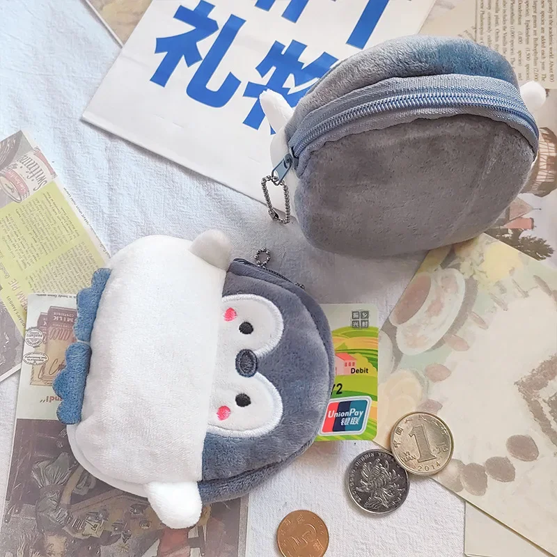 Plush Grey Small Whales Coin Purse Cute Zipper Women's Coin Wallet Shark Shape Girls Earphone Money Storage Bag Key Bag Purse