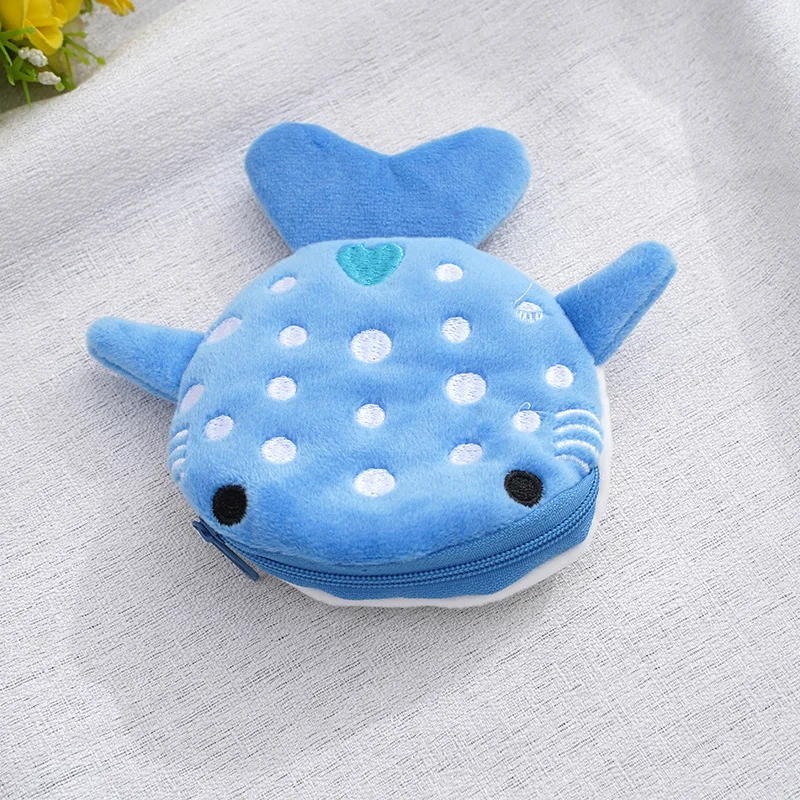Plush Grey Small Whales Coin Purse Cute Zipper Women's Coin Wallet Shark Shape Girls Earphone Money Storage Bag Key Bag Purse