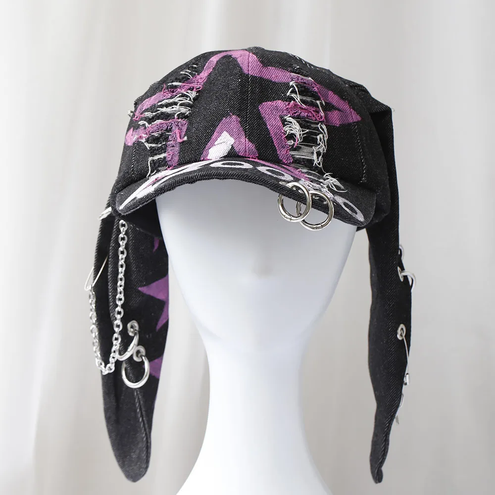 2024 Y2KHot Girl Graffiti Jeans Long Rabbit Ears Cowboy Baseball Hat Wash COOL Hip Hop Cap Women Men Party Team Baseball Cap