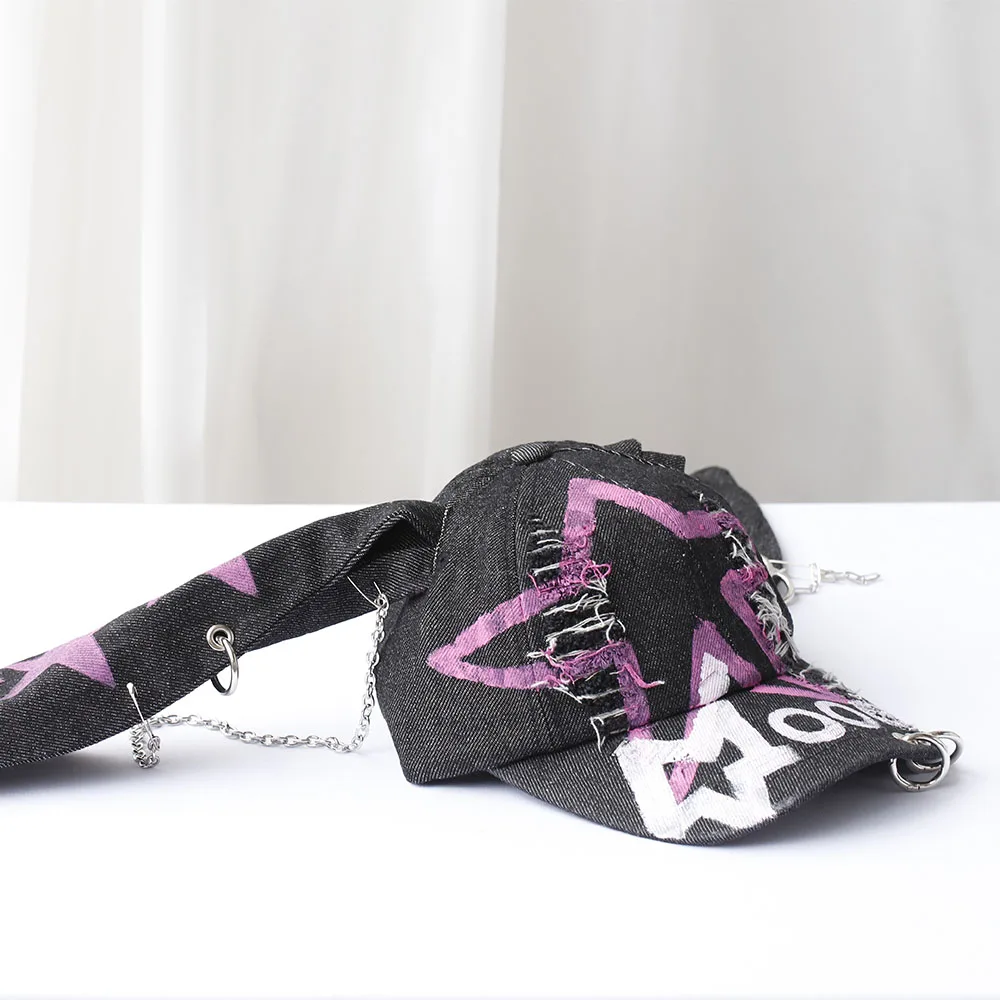 2024 Y2KHot Girl Graffiti Jeans Long Rabbit Ears Cowboy Baseball Hat Wash COOL Hip Hop Cap Women Men Party Team Baseball Cap
