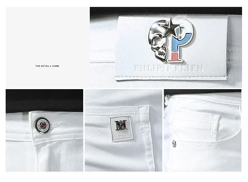 2026 Spring New Men Slim Jeans 98% Cotton White Stretch Straight Casual Fashion Pencil Pants High Quality Trousers Male Clothes