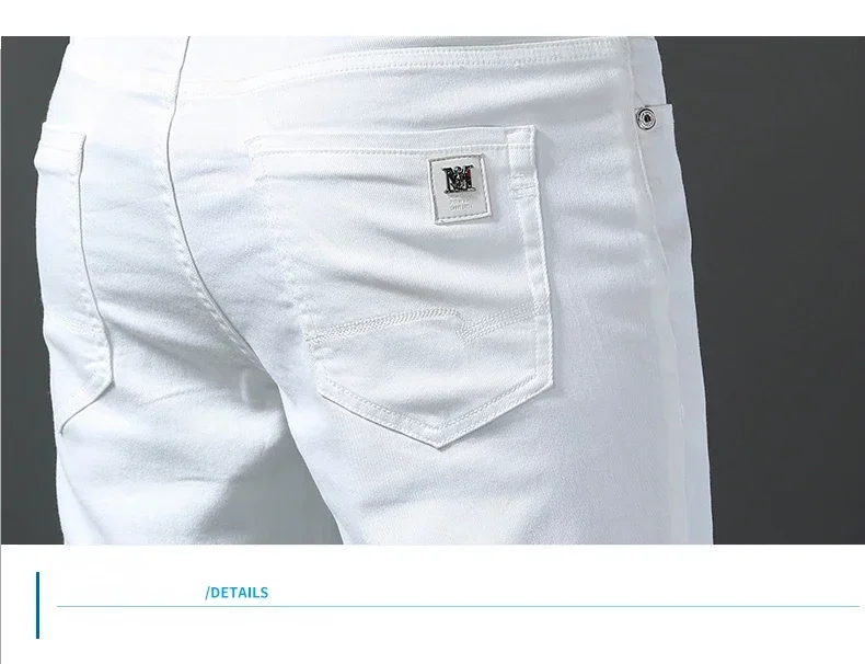 2026 Spring New Men Slim Jeans 98% Cotton White Stretch Straight Casual Fashion Pencil Pants High Quality Trousers Male Clothes