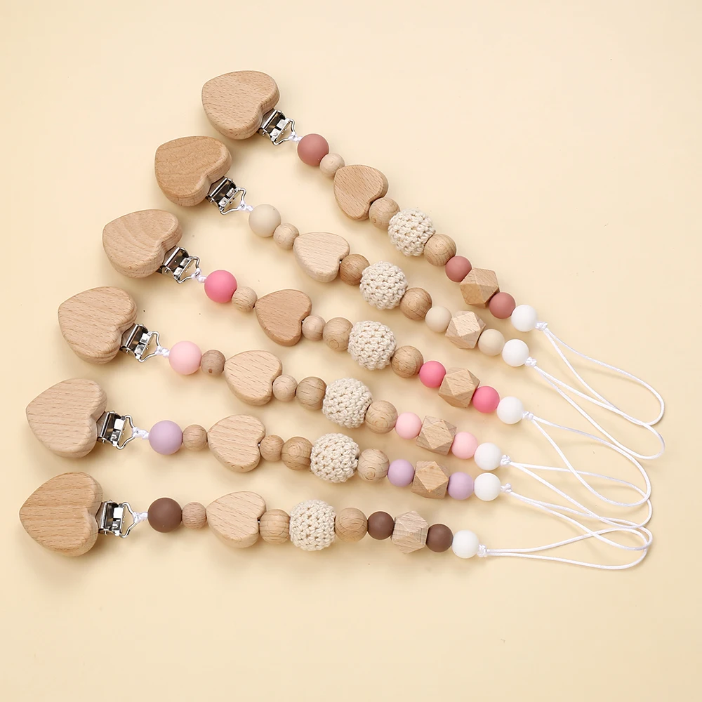 New Heart Baby Anti-Drop Chain Pacifier Clips Silicone Beads Infant Nipple Appease Soother Chain Clips Dummy Holder Nipple Clip