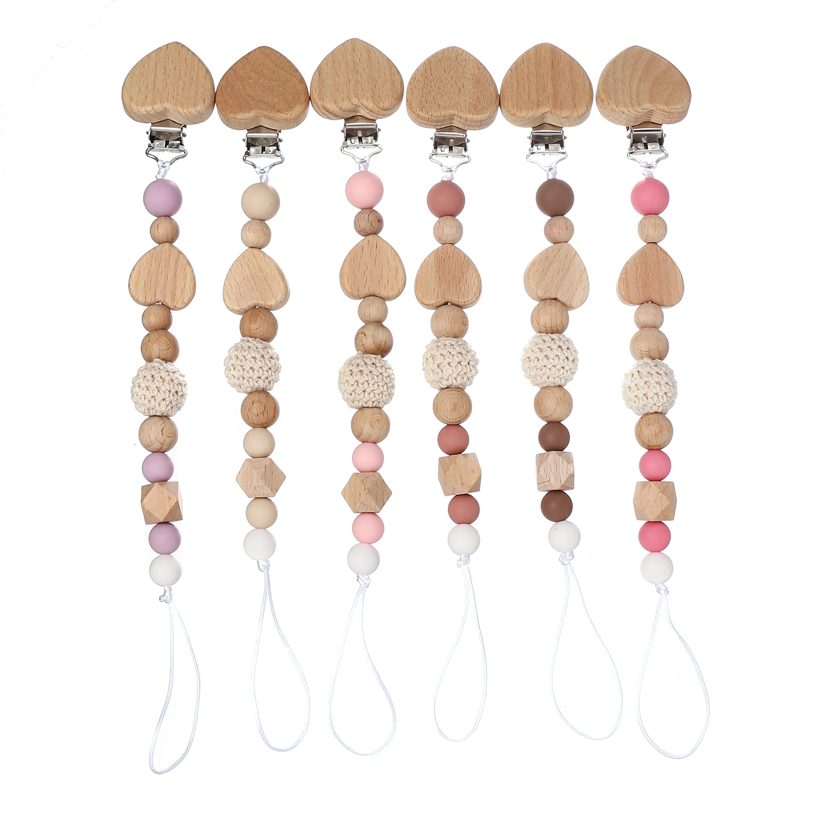 New Heart Baby Anti-Drop Chain Pacifier Clips Silicone Beads Infant Nipple Appease Soother Chain Clips Dummy Holder Nipple Clip