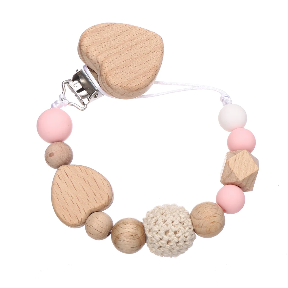 New Heart Baby Anti-Drop Chain Pacifier Clips Silicone Beads Infant Nipple Appease Soother Chain Clips Dummy Holder Nipple Clip