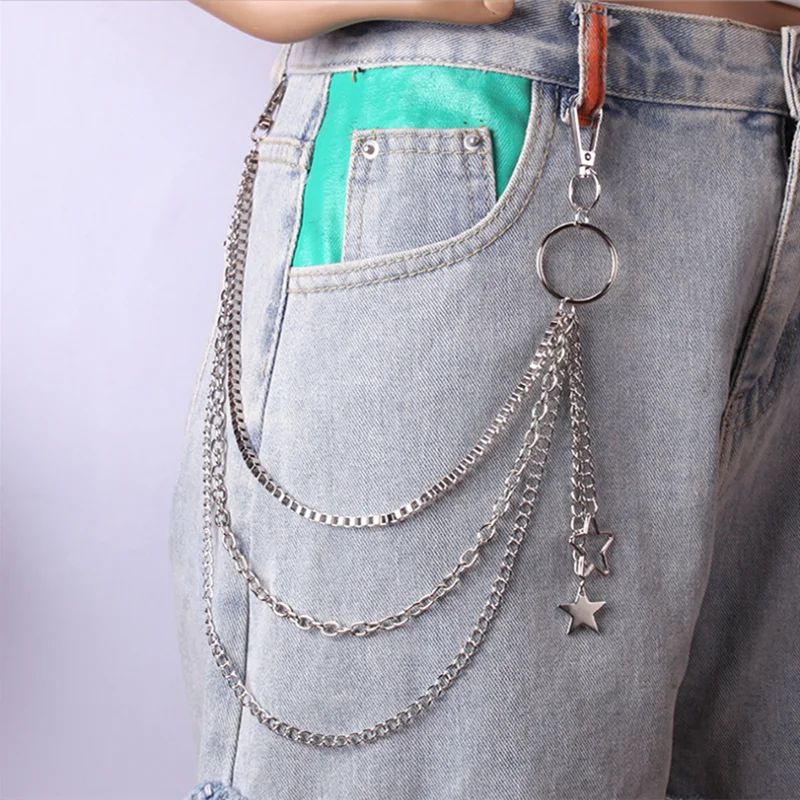Punk Steet Keychains Chain Women Men Moon Star Rivets Skull Accessories Choice Rock Goth Pants Waist Belt Chain On Jeans Jewerly