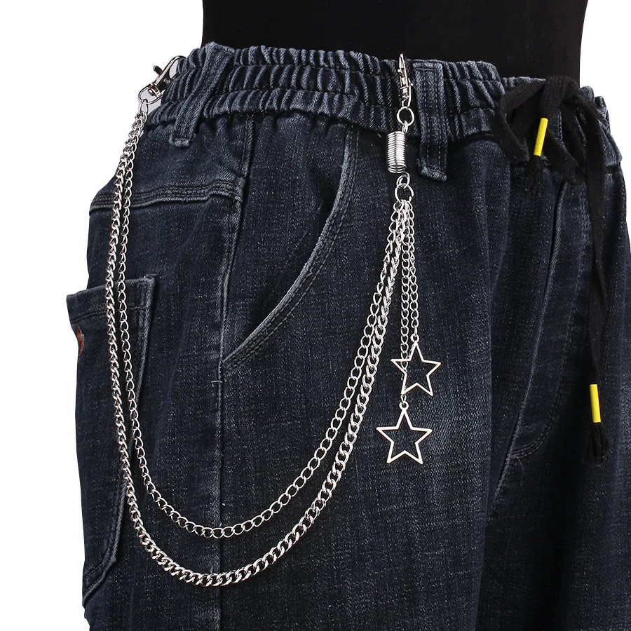 Punk Steet Keychains Chain Women Men Moon Star Rivets Skull Accessories Choice Rock Goth Pants Waist Belt Chain On Jeans Jewerly