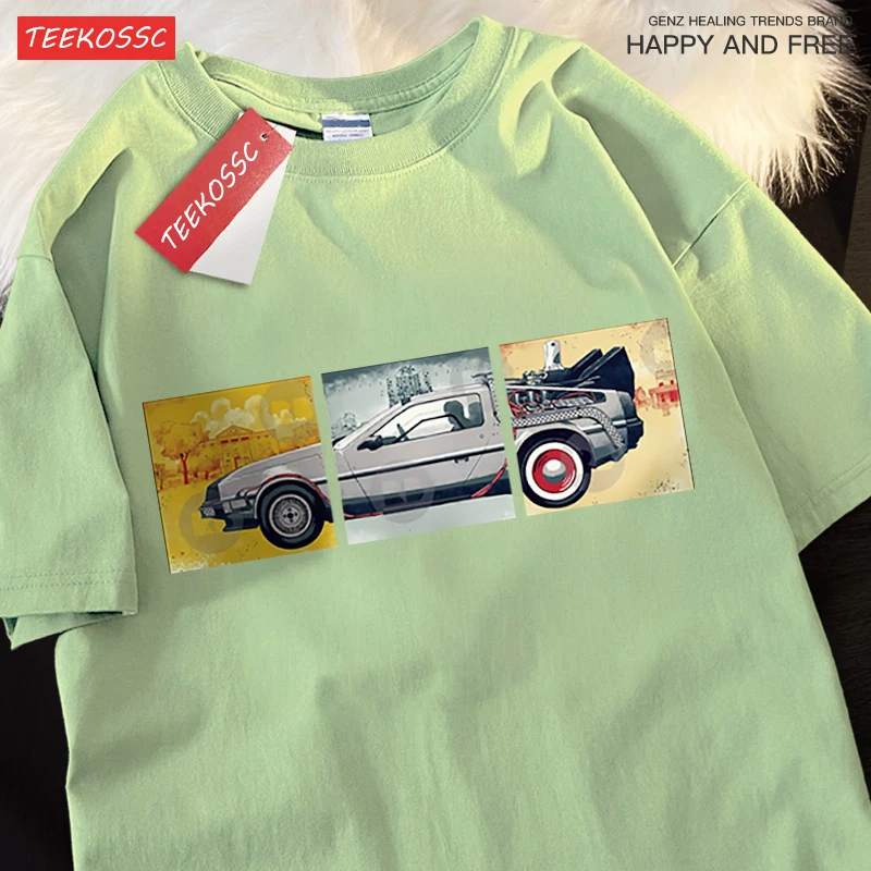 Back To The Future Movie Car T Shirt Mens Cartoons Loose Menswear Cotton Summer T Shirts Hip Hop Oversized Short Sleeve Couple